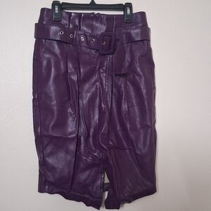 NEW Violet Faux Leather Belted Pencil Skirt Large Front Slit